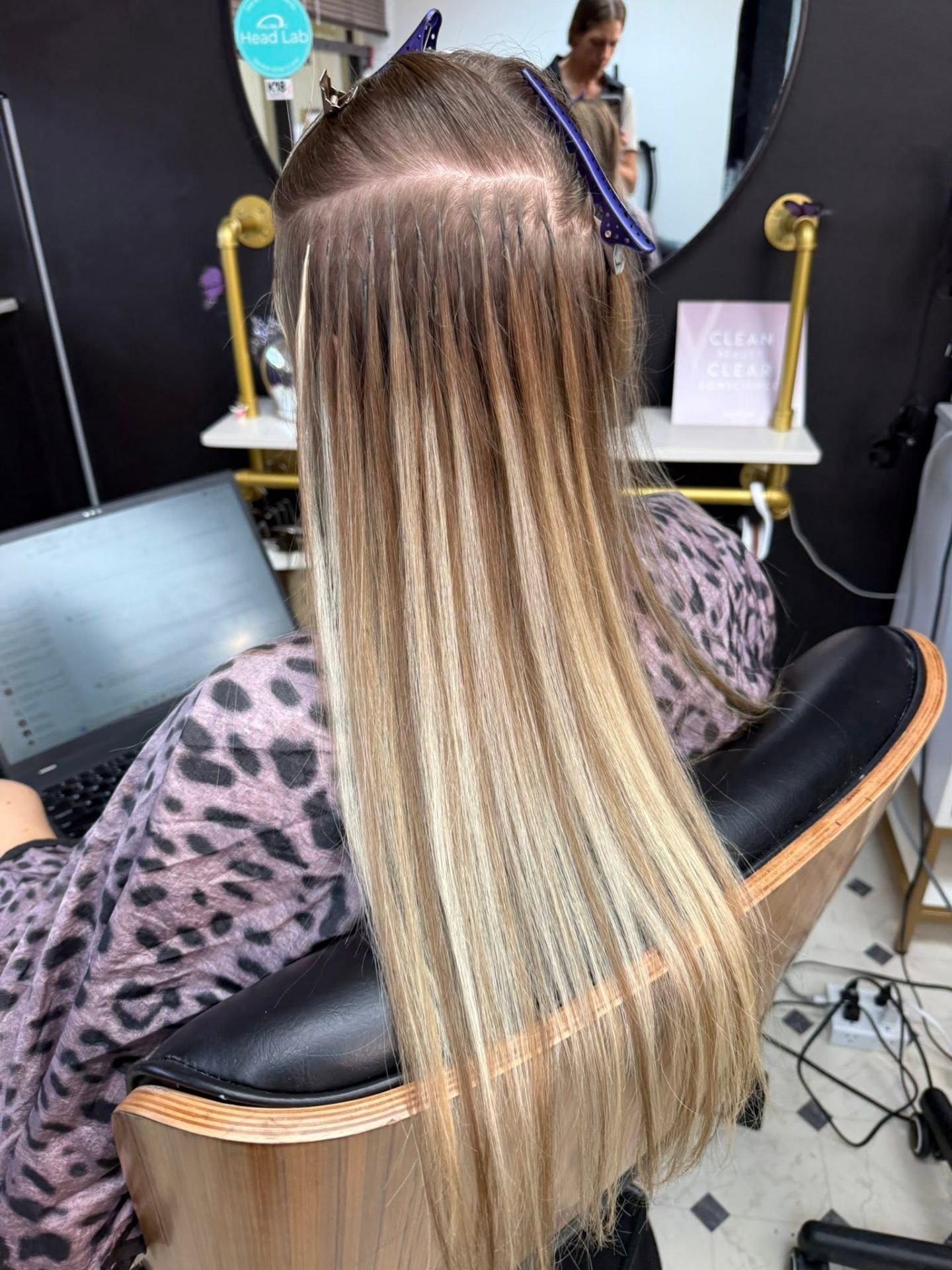 Before and after transformation showing added length and volume